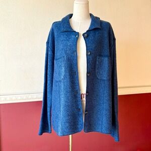 Vintage Cherokee Blue 100% Wool Button Up Cardigan Sweater Jacket Size 18W / 20W